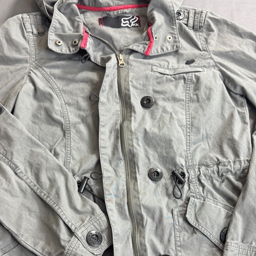 Fox Y2K Racing Women's Hooded Military Utility Jacket 100% Cotton Gray Size S - Picture 5 of 16